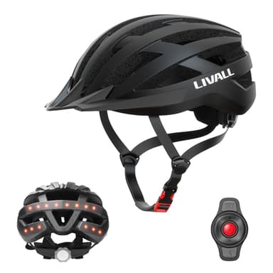 LIVALL Smart Fahrradhelm mit LED Rücklicht und Blinker, Bluetooth Fahrradhelm mit drahtloser Fernbedienung, SOS-Warnung und eingebautem Mikrofon und Lautsprecher, Herren und Damen, Schwarz