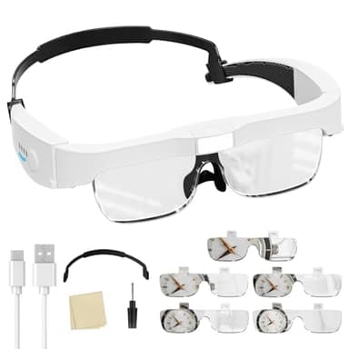 ARTDOT Lupe mit Licht als Diamond Painting Zubehör, Lupenbrille mit 3 LED & 5 Lesen für Brillenträger, Kopflupe für Modellbau Juweliere Bastel Lesen Detailarbeit