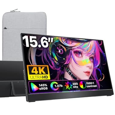 cocopar Tragbarer Monitor 15,6 Zoll 4K Reisemonitor 145% sRGB mit Lautsprecher HDMI USB-C Externes Display für Laptop MacBook Surface PC Xbox PS4/5, VESA montierbar mit Integrierter Ständer