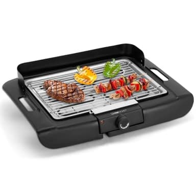 Clatronic® Barbecue-Tischgrill | Elektrogrill ideal für Balkon & Küche | Elektro Grill mit Windschutz | Grill mit verchromtem Grillrost | Tischgrill mit Cool Touch-Gehäuse | BQ 3841
