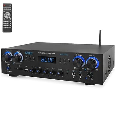 Pyle Amplifier, 800W Bluetooth Verstärker – 4-Kanal Mini Amp mit MP3, USB, AUX, SD, Mikrofon, FM, RCA, Reverb/Delay – Stereo für Heimkino, Studio & Theater