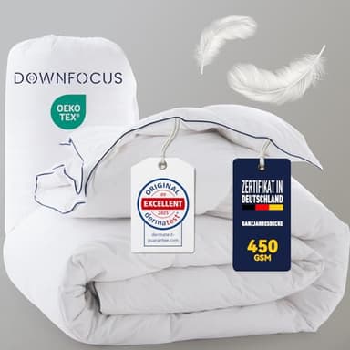 DOWNFOCUS Daunendecke 135x200 mit Federn & Gänsedaunen, 100% Bauwolle Oeko-Tex, RDS Zertifiziert für Tierwohl Ganzjahres Daunendecke Federbettdecke (450gsm Ganzjahresdecke)