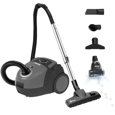 Akitas C5 Turbo Beutelstaubsauger mit Beutel, Deutscher Wessel-Werk Bodenkopf & Turbo-Tierhaarbürste，850W Starke Saugleistung, 9 m Aktionsradius, kompakt & leicht