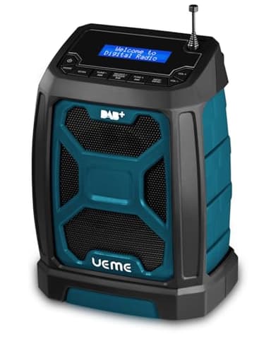 Baustellenradio DAB Mit Akku Aufladbar (6000mAh), DAB+, FM Radio, Bluetooth 5.0, Dual Radiowecker, Aux, Starkem Empfang, Robustes Gehäuse, Spritzwassergeschützt, Akku- und Netzbetrieb (Blau)