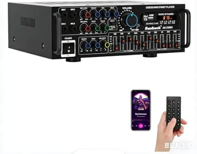 Areyourshop Hifi Verstärker Stereo pa endstufe mit Bluetooth 5.0 2000W Audio Receiver Karaoke FM USB SD AUX, Vorverstärker Hifi 5-Band-EQ-Mixer, 4 Mikr, Verstärker mit Boxen, Tuner Hifi Stereo