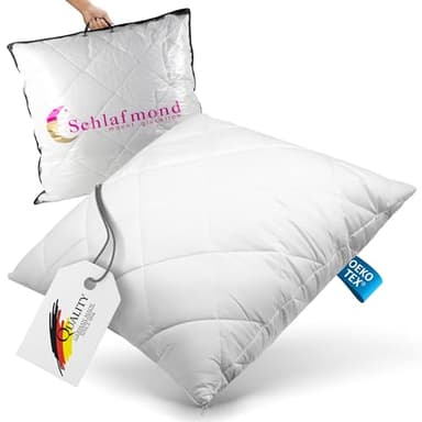 Schlafmond Medicus Clean Allergiker Kopfkissen 80x80 cm - Allergiker Kissen mit Hohlfaserkugel Kissenfüllung - Baumwoll Kissen 80x80 - Waschbar bis 95 Grad - Made in Germany