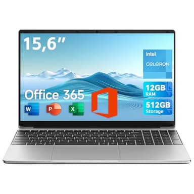 jumper 2025 Laptop 15,6 Zoll FHD Display, 12 GB RAM 512 GB ROM, Office 365, Prozessor 5205U Notebook(bis zu 2,3 GHz), Akku 38 Wh, 2 Stereo-Lautsprecher, USB 3.0, Type-C, Digitale Tastatur