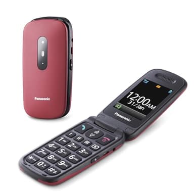 Panasonic KX-TU446EXR 2G Seniorenhandy ohne Vertrag (SOS-Notruftaste, Stoßfest, Sprachverstärker, große getrennte Tasten, große Schrift und Nummernanzeige, 2,4 Zoll Farbdisplay, Klapphandy, Rot