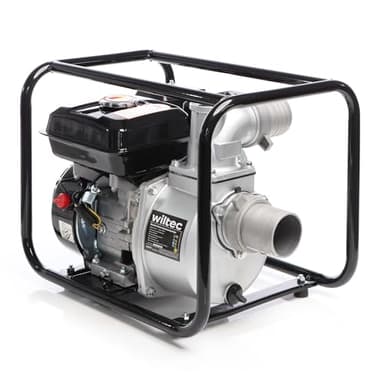 Wiltec Benzin Schmutzwasserpumpe 4kW 48.000l/h, 28m Förderhöhe, Wasserpumpe Gartenpumpe mit 80mm (3") Anschluss 4-Takt-Motor