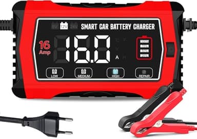 16A 6V/12V/24V Autobatterieladegerät-Haisito Intelligentes Ladegerät mit LCD-Display, Batteriepfleger,Erhaltungsladung&Entsulfatierung für AGM,LiFePO4,Blei-Säure(Motorrad, Wohnmobil, Caravan)