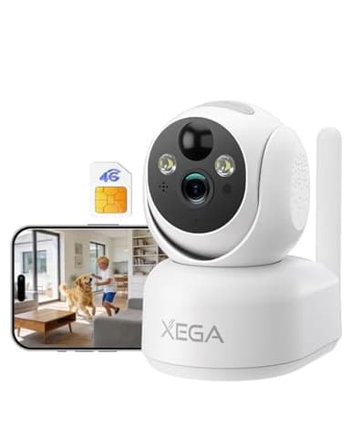 Xega 4G LTE Überwachungskamera Innen Akku mit SIM Karte, Ohne WLAN Kamera mit 7800mAh Batterie, 2K PTZ 355°/100° Schwenkbar, Farb-Nachtsicht, AI PIR Kennung, TF&Cloud-Speicher, Zwei-Wege-Audio, IP65