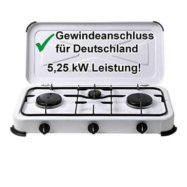 Bluecraft Campingkocher 3 flammig Gaskocher mit 5,25 kW Leistung für Gasflaschen Doppelkocher Gasherd für Camping Outdoor Garten & Freizeit
