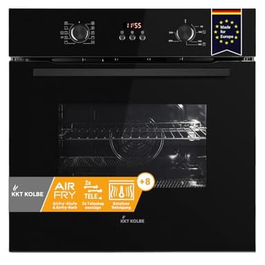 KKT KOLBE AirFryer Einbaubackofen 60 cm mit Heißluftfritteuse | Full-Black-Design | autark | 70L | 3kW | Katalyse Selbstreinigung | Umluft | Heißluft | Teleskopauszüge | BO8010FB
