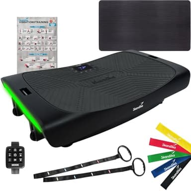 Skandika 4D Vibrationsplatte V3000 Plus | Oszillierende Vibration bis 40 Hz, Curved Technology, Bodenschutzmatte, 60 Stufen, 3 + 1 Programme, bis 150 kg | Vibrationsboard, Fitnessgerät für Zuhause