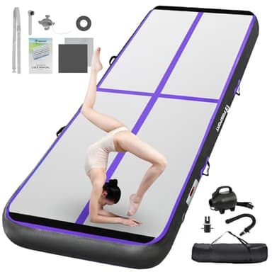 FBSPORT Airtrack Matte, 10cm Hoch Verdicken 3M Tumbling Matte,Gymnastikmatte mit Luftpumpe,Trainingsmatte mit Tragetasche,Turnmatte für Zuhause, Outdoor,Yoga