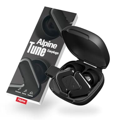 Alpine Tune Ohrstöpsel für Konzerte und Musik, Festival Ohrstöpsel mit Schalldämpfung, Hifi Klangqualität, 19dB Gehörschutz mit Klarem Klang, 4 Größen, Für Festivals, Partys, Raves & Clubs, Schwarz