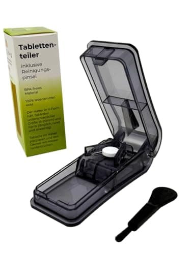 LisaCare Tablettenschneider für Medikamente - Tablettenteiler 1/4 - Pill Splitter Pillenteiler - Portable Pill Cutter inkl. Reinigungspinsel & Aufbewahrung im Boden (Schwarz)