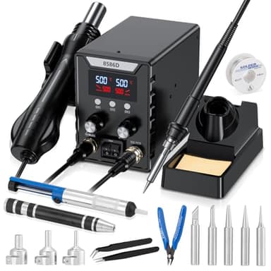 Lötstation, Heißluft Lötstation 2 in 1 Lötkolben Set 60W Soldering Station Entlötstation,Lötkolben 180-500℃,Lötset für Enthält 5 Schweißköpfe 3 Heißgasdüsen 2 Pinzen