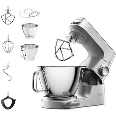 Kenwood Titanium Chef Baker KVC85.004SI Küchenmaschine mit integrierter Waage,inkl. 3-teiligem Patisserie-Set,5 L und 3,5 L ,stufenloser Geschwindigkeitsregler,1200 W,Silber,Stainless Steel
