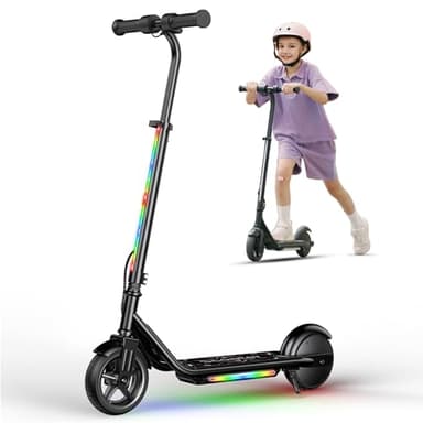E Scooter Kinder 6-12 Jahre | 150W Motor, 5/10/16km/h, Kinder E-Roller mit 6.0" Reifen, Verstellbare Höhe 82-100 cm, Bunte Regenbogenlichter, LED Display, 35Min Fahrzeit bis zu 10km
