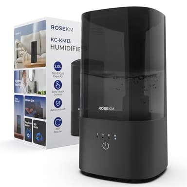 Roeskm Luftbefeuchter für Schlafzimmer, Kühlmist-Luftbefeuchter für zuhause, Pflanzen und Babyzimmer, leiser ultraschallbasiert mit 360°-Düse, automatischer Abschaltung, ohne Filter, schwarz