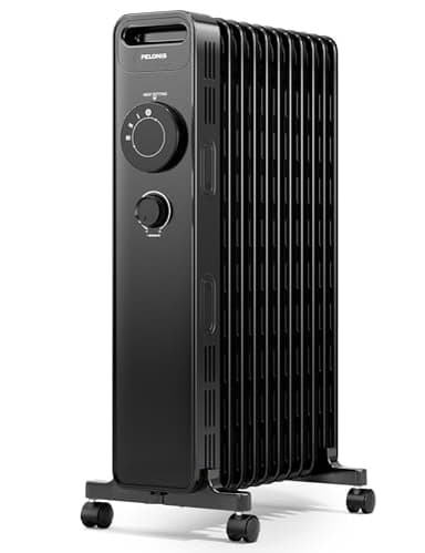 PELONIS Ölradiator 2300W mit J-förmigen Lamellen, Ölgefüllter Heizkörper mit 3 Heizstufen & Thermostat, Leiser Elektroheizer mit Kippschutz, Energieeffizient A für Schlafzimmer, Wohnzimmer, Büro
