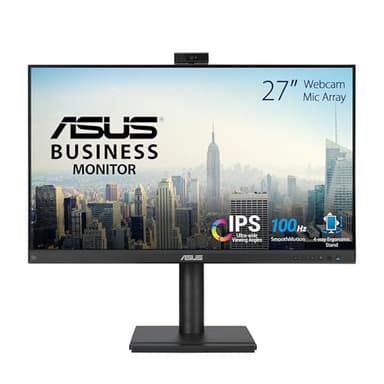 ASUS Business BE279QFK - 27 Zoll Full HD Monitor - 16:9 IPS Panel, 100Hz, 1920x1080 - EPEAT Gold, ergonomisch, Pivot, Webcam, Mikrofon - DP, HDMI, D-Sub - Rahmenlos, Mini-PC Befestigung, Speaker