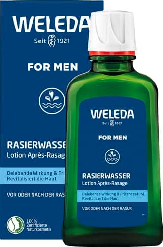 WELEDA Bio FOR MEN Rasierwasser - Naturkosmetik Pre Shave & After Shave erfrischt und belebt die Haut vor und nach der Trocken- und Nass-Rasur, pflegt & desinfiziert kleine Schnittwunden (1 x 100 ml)