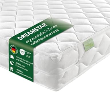 DREAMSTAR Ergo Flex Duo 7-Zonen Matratze 80x200 cm | H3&H4 | Ergonomische Kaltschaummatratze | Hypoallergen & Antibakteriell | Bezug abnehmbar & waschbar | Öko-TEX® | (16cm, 80 x 200 cm)