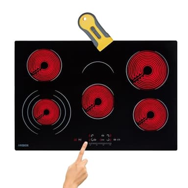 Arebos Glaskeramikkochfeld | 8700 W | 5 Kochfelder | 77 cm | autark | inkl. Dreiringzone und Bräterzone | mit Sensor Touch | Kindersicherung | Überhitzungsschutz | Autoabschaltung