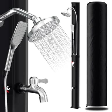 Randaco Solardusche Solar Gartendusche warmes Wasser Bis Zu 60°C Ohne Stromanschluss Pooldusche Camping mit Fußdusche und handbrause schwenkbarem Regenduschkopf Schutzhülle Schwarz(35L)