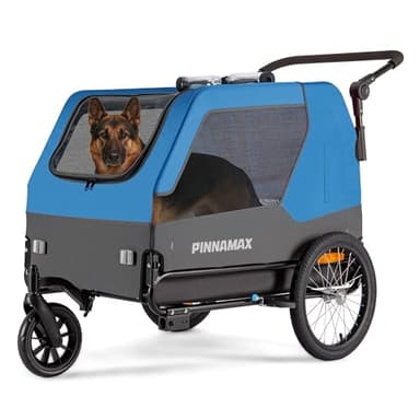 PINNAMAX Hundeanhänger für Fahrräder – 2-in-1 Haustierbuggy, belastbar bis zu 45 kg – Fahrradanhänger für Hunde mit universeller Fahrradkupplung, rutschfestem Boden und integrierter Leine (Blau)