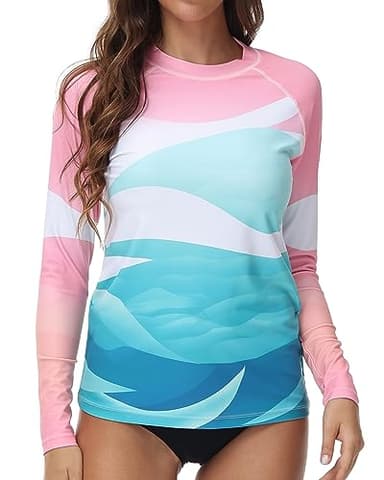 VAYAGER Damen Rashguard UV-Schutz Shirt Langarm UPF 50+ Schwimmshirt für Wasser Strand Surfen Schwimmen Schnelltrocknend