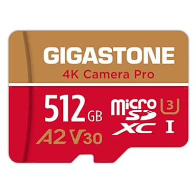 [5 Jahre kostenlose Datenrettung] GIGASTONE 512GB MicroSDXC Speicherkarte + SD-Adapter, 4K Kamera Pro, bis zu 150/120 MB/s, Kompatibel mit GoPro Drohne Switch, A2 U3 V30 Micro SD Karte