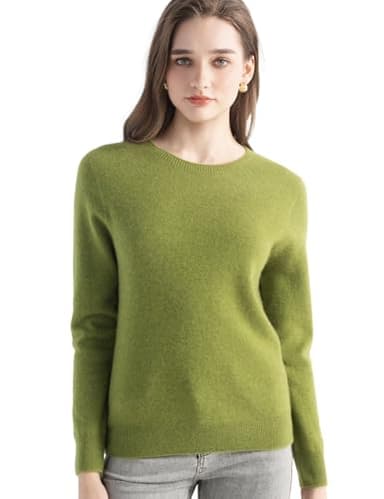 Chanyarn Damen 100% Kaschmir Pullover 2025 Herbst Winter Rundhalsausschnitt Lange Ärmel warm weicher Strickpullover (Grasgrün,L)