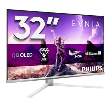 Philips Evnia 32M2N8900-32 Zoll Ultra HD OLED Gaming Monitor, 240Hz, 0.03 ms, HDR400, FreeSync Prem. Pro, G-Sync comp., Ambiglow (3840x2160, 2X HDMI 2.1, 1x DP 1.4, 1 x USB-C (90W PD)) Weiss