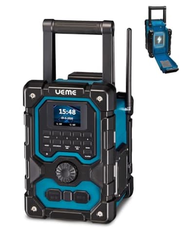 Baustellenradio Robustes DAB+ FM Radio mit Bluetooth 5.0, 16W Stereo-Lautsprecher, 8000mAh Akku bis 18h Spielzeit, USB Handy-Ladeanschluss, Aux Anschluss, Spritzwassergeschützt & Staubdicht (Blau)