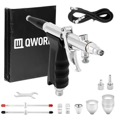 QWORK® Airbrush-Kit Airbrushpistole System - Bullet-Düse 0,3 mm 0,5 mm 0,8 mm - Farbbecher 2 cc 5 cc 13 cc - Schlauchlänge 1,8 m