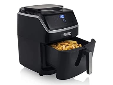 Princess Dampf-Heißluftfritteuse, 2-in-1 Dampfgarer & Airfryer, 62,2 Prozent weniger Energieverbrauch, 6,5 L Volumen, 8 Programme, für bis zu 9 Personen, Ø 23,5 cm Garkorb, 182080