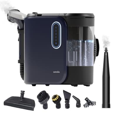 SAMAKO PowerClean Pro – Polsterreiniger Gerät mit Dampf-Funktion – Tiefenreinigung für Teppiche, Polster & Sofas – Große Wassertanks & 8 Aufsätze mit PrecisionClean-Technologier, Blau