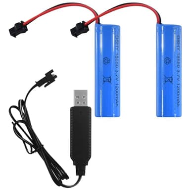 2 Stück Li-Ion Akku 3.7 V 1000MAH 1200MAH, Wiederaufladbare Lithium-Batterien mit UBS Ladekabel SM-2P Stecker, Universal Li-Ion Battery 14500 18650 für rc Fahrzeuge Truck Boote Auto Schiffe (1200MAH)