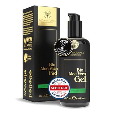 Aloe Vera Gel 100 Prozent BIO • 100 % reiner Aloe Vera Saft • Mit Hyaluronsäure & Panthenol • Vegan & ohne Duftstoffe • Aloe Vera Gel pur für Gesicht & Körper • After Sun Pflege • Made in Germany