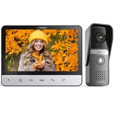 TMEZON Video Türsprechanlage 4-Draht,Türsprechanlage mit Kamera,7" Monitor mit kabelgebundener Türklingel, Nachtsichtgerät,Live-Ansicht und Konversation,Entsperren durch Monitor,16 Klingeltöne