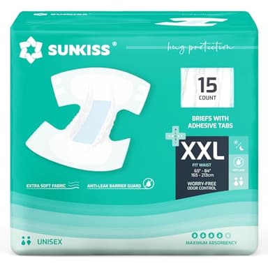 SUNKISS TrustPlus Inkontinenz Windeln für Erwachsene, Saugfähige Einweg-Unterwäsche für Männer und Frauen mit Tabs, Unisex, Größe XXL, 15 Stück