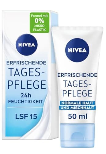 NIVEA Erfrischende Tagespflege 24h Feuchtigkeit (50 ml), Gesichtscreme für normale und Mischhaut mit LSF 15, feuchtigkeitsspendende Tagescreme mit Vitamin E
