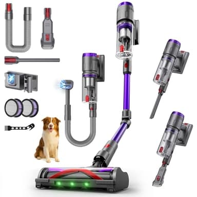 Circlio Akku Staubsauger, 600W/58000Pa/80Min, Laufzeit Staubsauger Kabellos mit Tierhaar-Entfilzer und LED Display, Flexibles Biegegelenk, 1M Ausziehbarer Schlauch für Teppich, Hartboden und Tierhaare