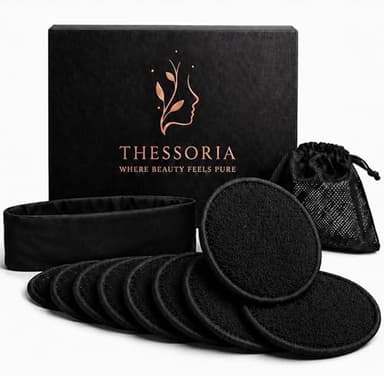 THESSORIA Abschminkpads waschbar – 10er Set Wiederverwendbare Abschminkpads mit Bambusfaser – Make Up Entferner Pads Gesicht – inkl Waschbeutel & Stirnband – Geschenkidee