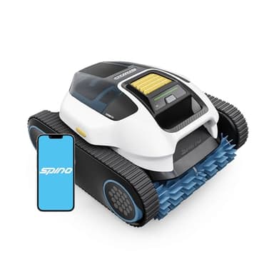Spino E1 Poolroboter Akku Boden und Wand, 210 Min Kabellos Poolsauger, Max 21950 LPH, Poolreiniger mit 5 Reinigungsmodi, Auto Wasserlinien Parkfunktion, Weiß-Gelb