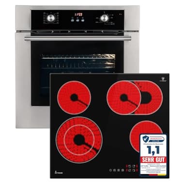 KKT KOLBE Autarkes Herdset | 60cm Einbaubackofen BO8810SS | 59cm Kochfeld CH5901RL | Grill | Heißluft | Teleskopauszüge | Automatik-Timer | Wärmeschutzverglasung | Kindersicherung | SET8810CH59RL