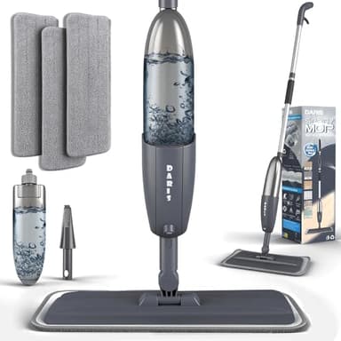 Grauer Wischer mit Sprühfunktion, 360° drehbarer Bodensprühwischer mit 3 waschbaren Mikrofaserpads, 360 ml nachfüllbarem Wassertank, Leichter Nasssprühmopp-Bodenwischer für Zuhause, Küche